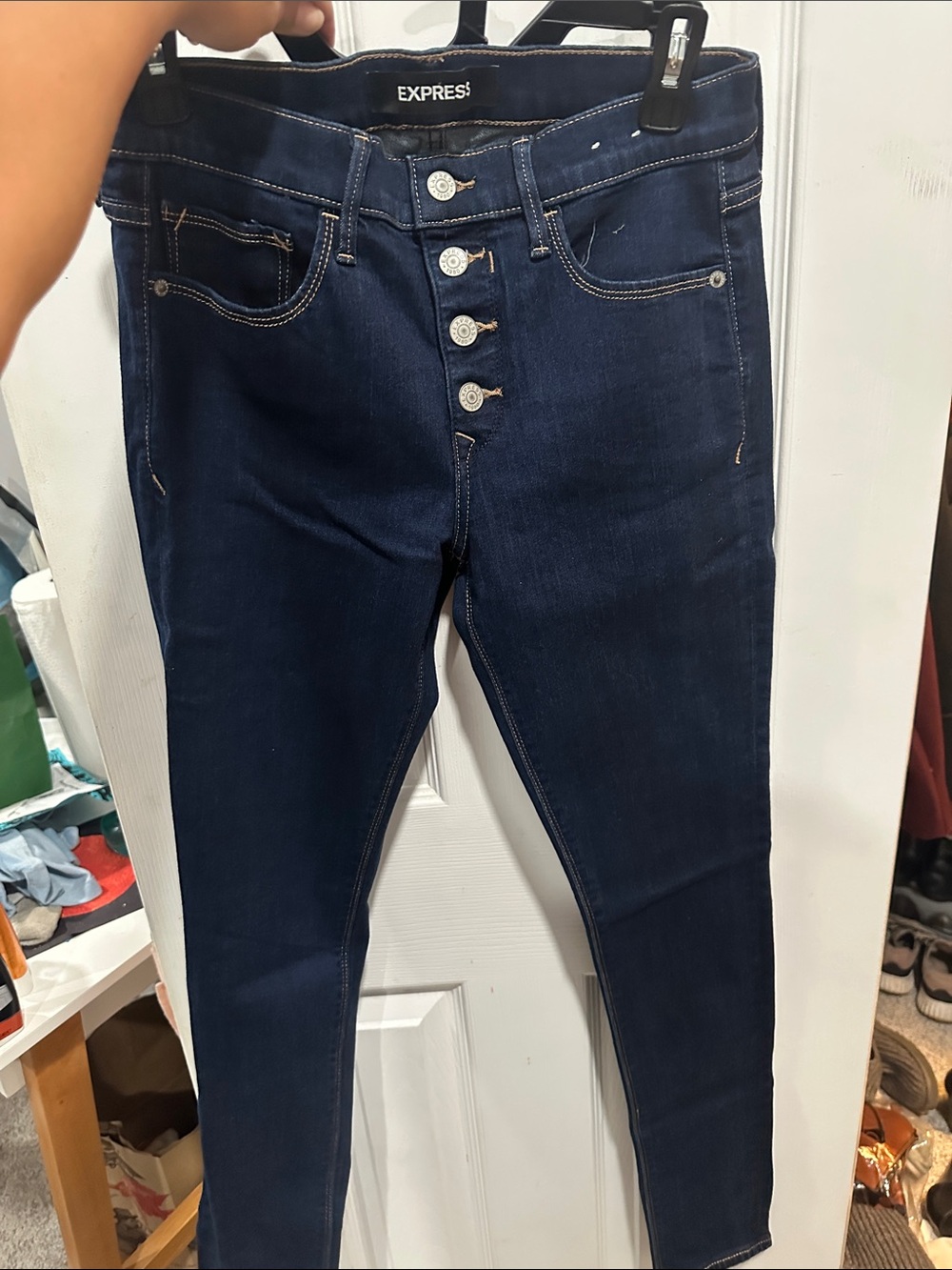 Express Women's Dark Indigo Button-Fly Skinny Jeans